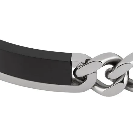 Srebrna klasyczna bransoletka męska z czarną blaszką Pacific SSM-020-S1