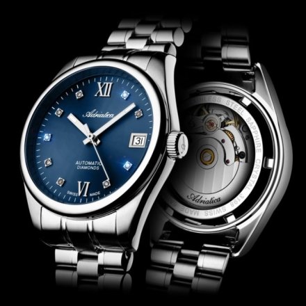 Adriatica Zegarek Damski Automatic Diamonds na srebrnej bransolecie A3198.5185DA