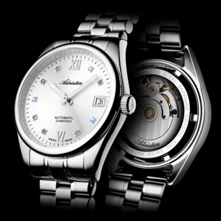 Adriatica Zegarek Damski Automatic Diamonds na srebrnej bransolecie A3198.5183DA