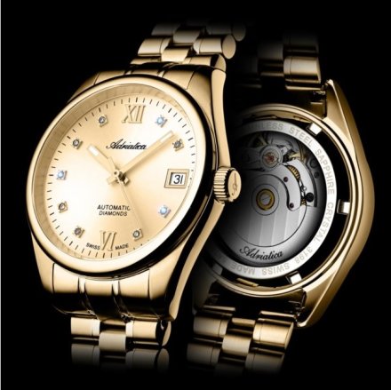 Adriatica Zegarek Damski Automatic Diamonds na złotej bransolecie A3198.1181DA
