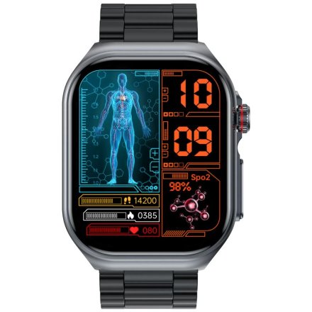 Rubicon RNCF36 smartwatch z pomiarem cukru i EKG czarny z bransoletką SMARUB309