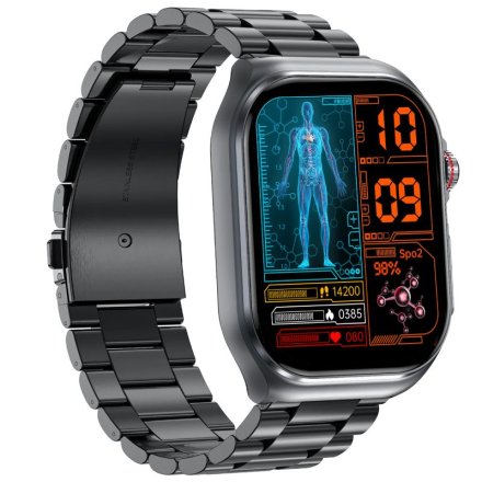 Rubicon RNCF36 smartwatch z pomiarem cukru i EKG czarny z bransoletką SMARUB309