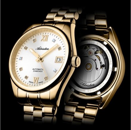 Adriatica Zegarek Damski Automatic Diamonds na złotej bransolecie A3198.1183DA