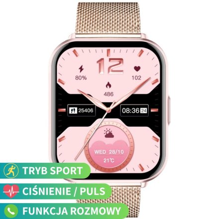 Rubicon RNCF46 różowozłoty stylowy smartwatch na bransolecie SMARUB375