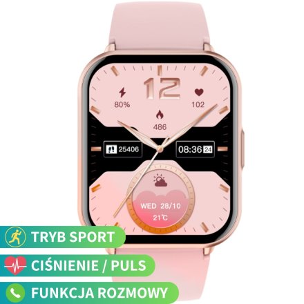Rubicon RNCF46 różowy stylowy smartwatch na pasku SMARUB379