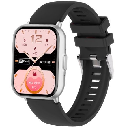 Rubicon RNCF46 srebrno-czarny stylowy smartwatch na pasku SMARUB366