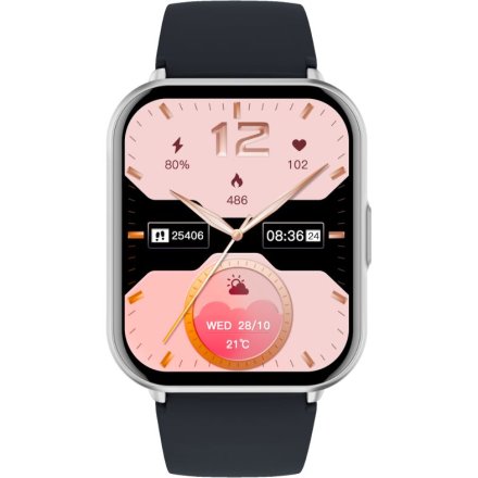 Rubicon RNCF46 srebrno-czarny stylowy smartwatch na pasku SMARUB366