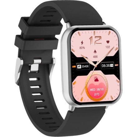 Rubicon RNCF46 srebrno-czarny stylowy smartwatch na pasku SMARUB366