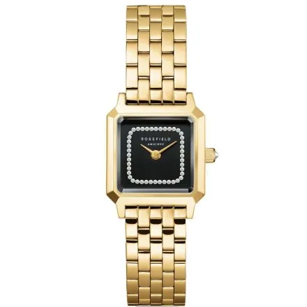 Rosefield Boxelle zegarek damski złoty z czarną tarczą i kryształkami BBGSG-B09