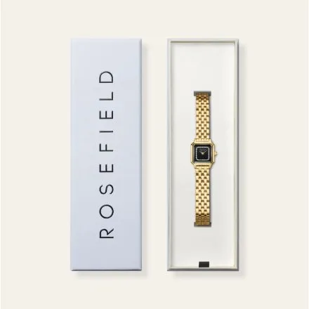 Rosefield Boxelle zegarek damski złoty z czarną tarczą i kryształkami BBGSG-B09