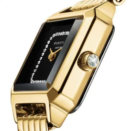 Rosefield Boxelle zegarek damski złoty z czarną tarczą i kryształkami BBGSG-B09