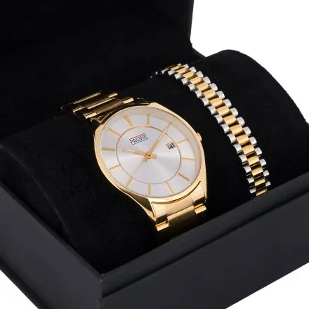 Pacific X0037-03 komplet złoty zegarek + bransoletka elegancki zestaw dla mężczyzn