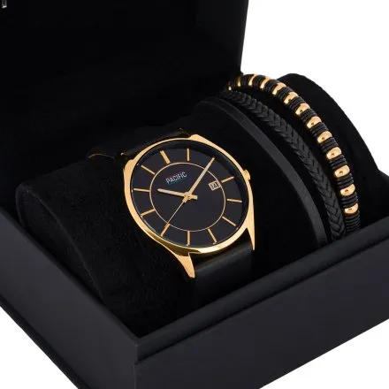 Pacific X0037-09 komplet złoty zegarek + bransoletka elegancki zestaw dla mężczyzn