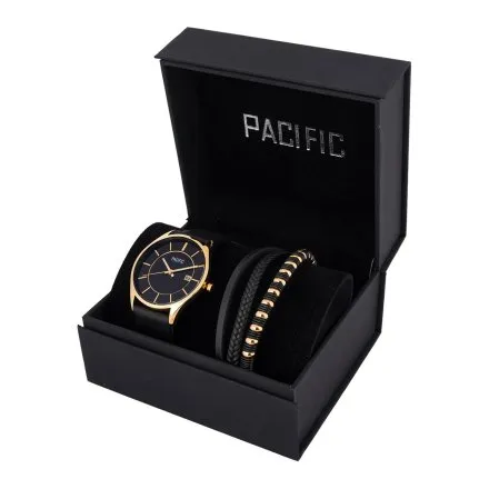 Pacific X0037-09 komplet złoty zegarek + bransoletka elegancki zestaw dla mężczyzn