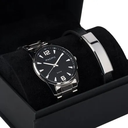Pacific X0080-12 komplet srebrny zegarek + bransoletka elegancki zestaw dla mężczyzn