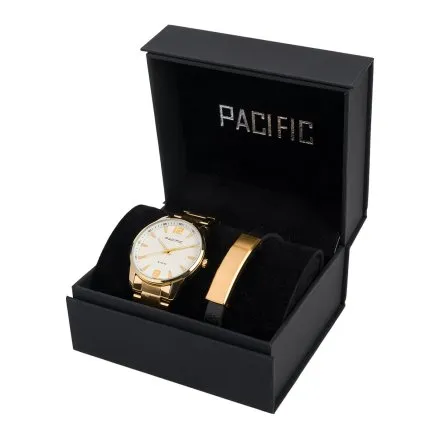 Pacific X0080-13 komplet złoty zegarek + bransoletka elegancki zestaw dla mężczyzn