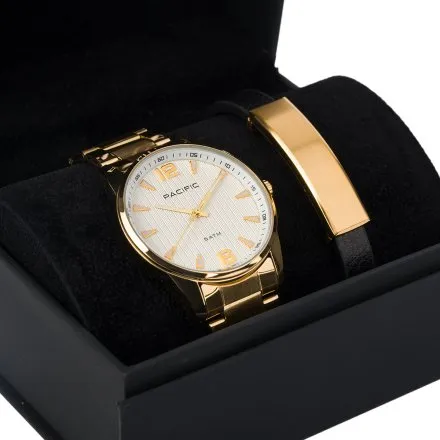 Pacific X0080-13 komplet złoty zegarek + bransoletka elegancki zestaw dla mężczyzn
