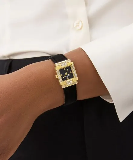 Guess Taylor złoty zegarek damski na czarnym pasku GW0923L2