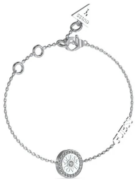 Srebrna bransoletka Guess LOVE GUESS zawieszka moneta kryształki JUBB04082JW-RH (S)