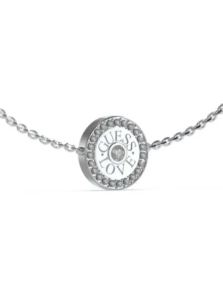 Srebrna bransoletka Guess LOVE GUESS zawieszka moneta kryształki JUBB04082JW-RH (S)