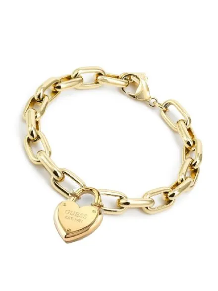 Złota bransoletka GUESS ALL YOU NEED IS LOVE kłódka serce JUBB04269JW (S)