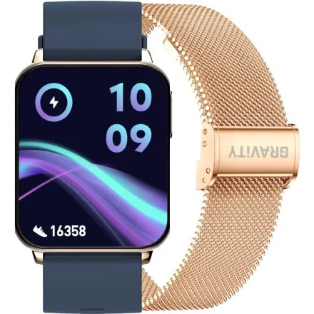 GRAVITY GT17-2 prostokątny granatowy złoty smartwatch do rozmów