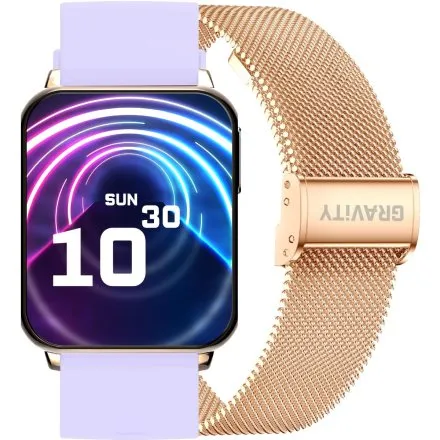 GRAVITY GT17-3 prostokątny fioletowy złoty smartwatch do rozmów