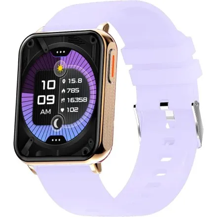 GRAVITY GT17-3 prostokątny fioletowy złoty smartwatch do rozmów