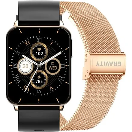 GRAVITY GT17-5 prostokątny czarny złoty smartwatch do rozmów