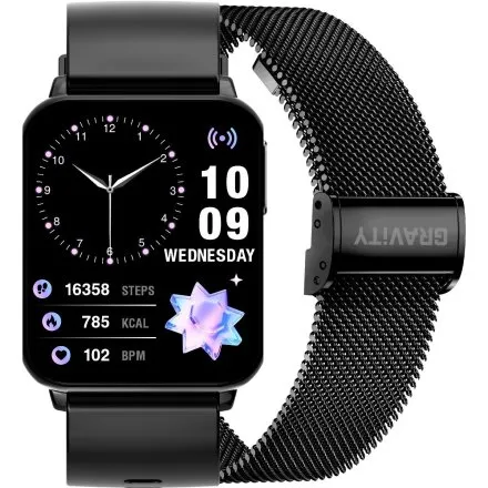 GRAVITY GT17-7 prostokątny czarny smartwatch do rozmów