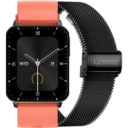 GRAVITY GT17-10 prostokątny czarny czerwony smartwatch do rozmów