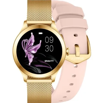 GRAVITY GT25-1 PRO damski złoty smartwatch RÓŻOWY PASEK GRATIS