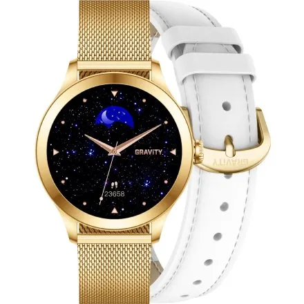 GRAVITY GT25-2 PRO damski złoty smartwatch BIAŁY PASEK GRATIS