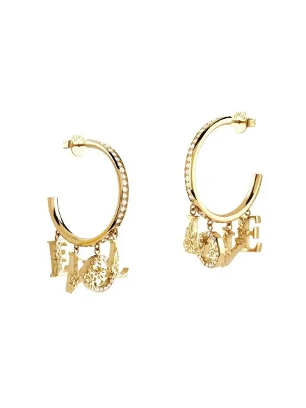 Guess 4 LOVE złote kolczyki koła z wiszącymi elementami JUBE05034JW