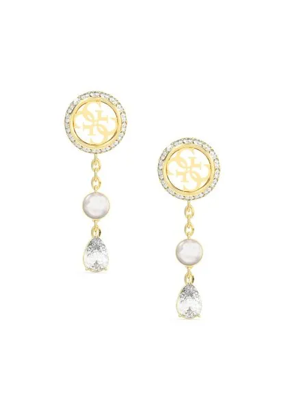 Guess Tiny Pearly złote kolczyki kółka z wiszącymi kryształkami JUBE05521JW