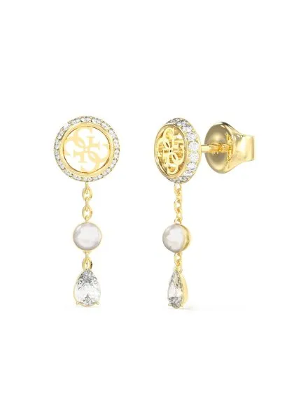 Guess Tiny Pearly złote kolczyki kółka z wiszącymi kryształkami JUBE05521JW