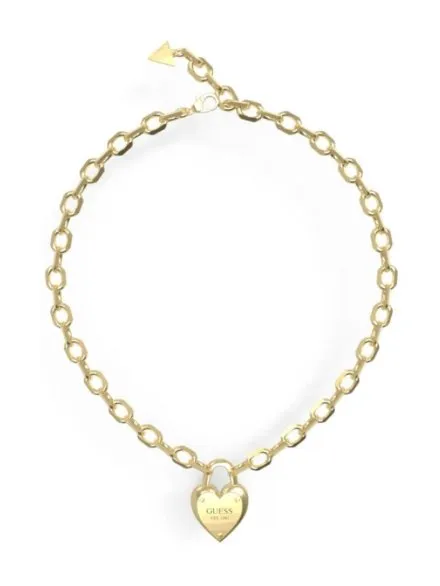 Złoty naszyjnik GUESS ALL YOU NEED IS LOVE kłódka serce JUBN04268JW