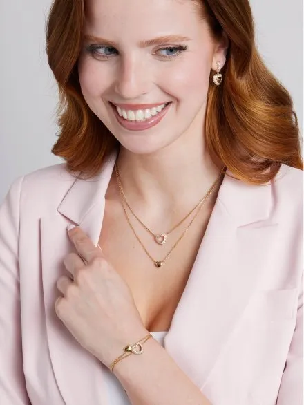 Guess BELOVED złoty podwójny naszyjnik serce JUBN05026JW