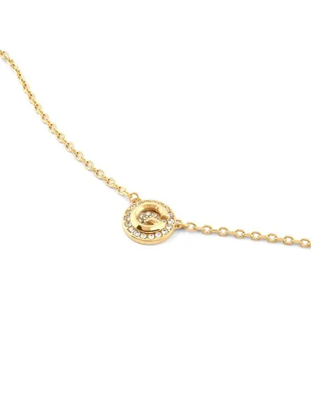 Złoty naszyjnik Guess G CRYSTAL z okrągłą zawieszką literka G kryształki JUBN05446JW