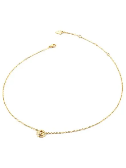 Złoty naszyjnik Guess G CRYSTAL z okrągłą zawieszką literka G kryształki JUBN05446JW