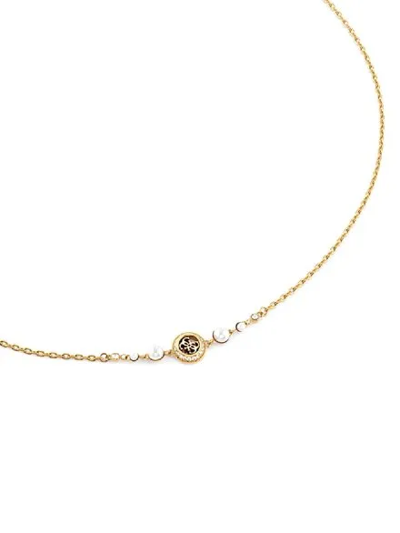 Guess Tiny Pearly złoty naszyjnik logo z perełkami JUBN05519JW