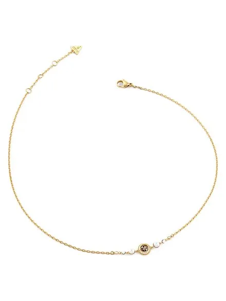Guess Tiny Pearly złoty naszyjnik logo z perełkami JUBN05519JW