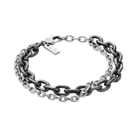 Biżuteria Armani Exchange Double Chain srebrno-czarna męska bransoletka AXG0161060