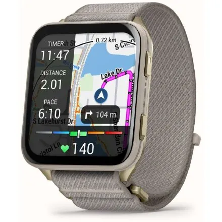 Prostokątny smartwatch Garmin Venu X1 Złoty Soft Gold AMOLED Latarka Rozmowy 010-02980-09