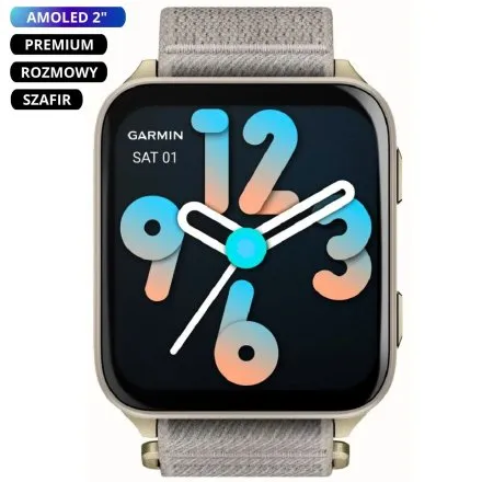 Prostokątny smartwatch Garmin Venu X1 Złoty Soft Gold AMOLED Latarka Rozmowy 010-02980-09