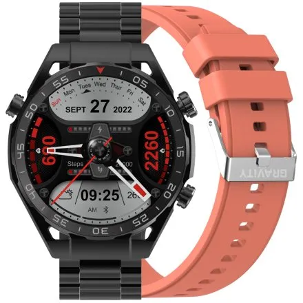 GRAVITY GT13-6 czarny smartwatch męski do rozmów bransoleta i pasek w zestawie