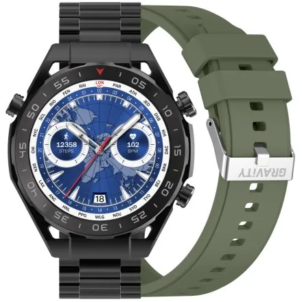 GRAVITY GT13-7 czarny smartwatch męski do rozmów bransoleta i pasek w zestawie