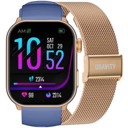 GRAVITY GT28-8 prostokątny różowozłoty smartwatch do rozmów