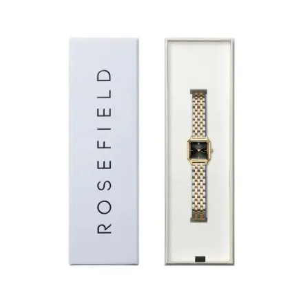 Rosefield Boxelle zegarek damski srebrno-złoty z czarną tarczą BBDSG-B07