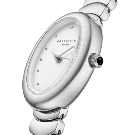 Rosefield Oval zegarek damski srebrny z białą tarczą OVWSSS-OV20